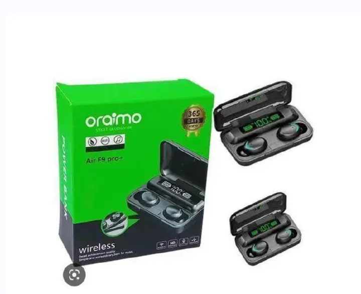 ORIGINAL ORAIMO EARPODS WIRELESS FREE PODS, SUPERIOR SOUND AIR F9 PRO + HIGH QUALITY EARPODS 12H MUSIC TIME BRAND NEW ARRIVAL EARBUDS ON OFFER